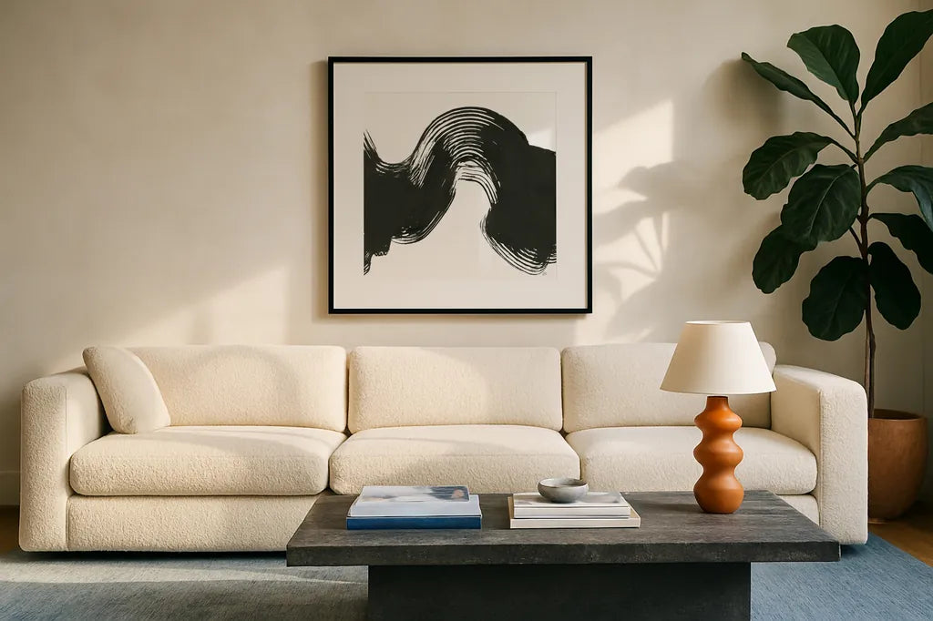Unparalleled IV by Chris Paschke. Displayed in a glass frame with matte in a clean modern living room. Available as an archival giclee rolled canvas, fine art paper, or poster print. SKU 79942a.