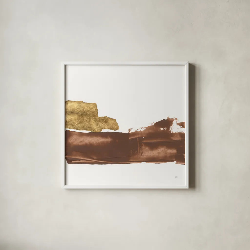 Urban Gold I by Chris Paschke. Shown in a crisp white glass frame for a clean and minimalist style. Available as an archival giclee rolled canvas, fine art paper, or poster print. SKU 86831a.