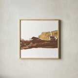 Urban Gold II by Chris Paschke. Shown in a natural wood glass frame for a timeless modern aesthetic. Available as an archival giclee rolled canvas, fine art paper, or poster print. SKU 86832a.