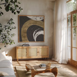 Urban Rainbow I by Chris Paschke. Shown in a natural wood frame in a cozy modern living room. Available as an archival giclee rolled canvas, fine art paper, or poster print. SKU 86793a.