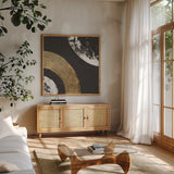 Urban Rainbow III by Chris Paschke. Shown in a natural wood frame in a cozy modern living room. Available as an archival giclee rolled canvas, fine art paper, or poster print. SKU 86795a.