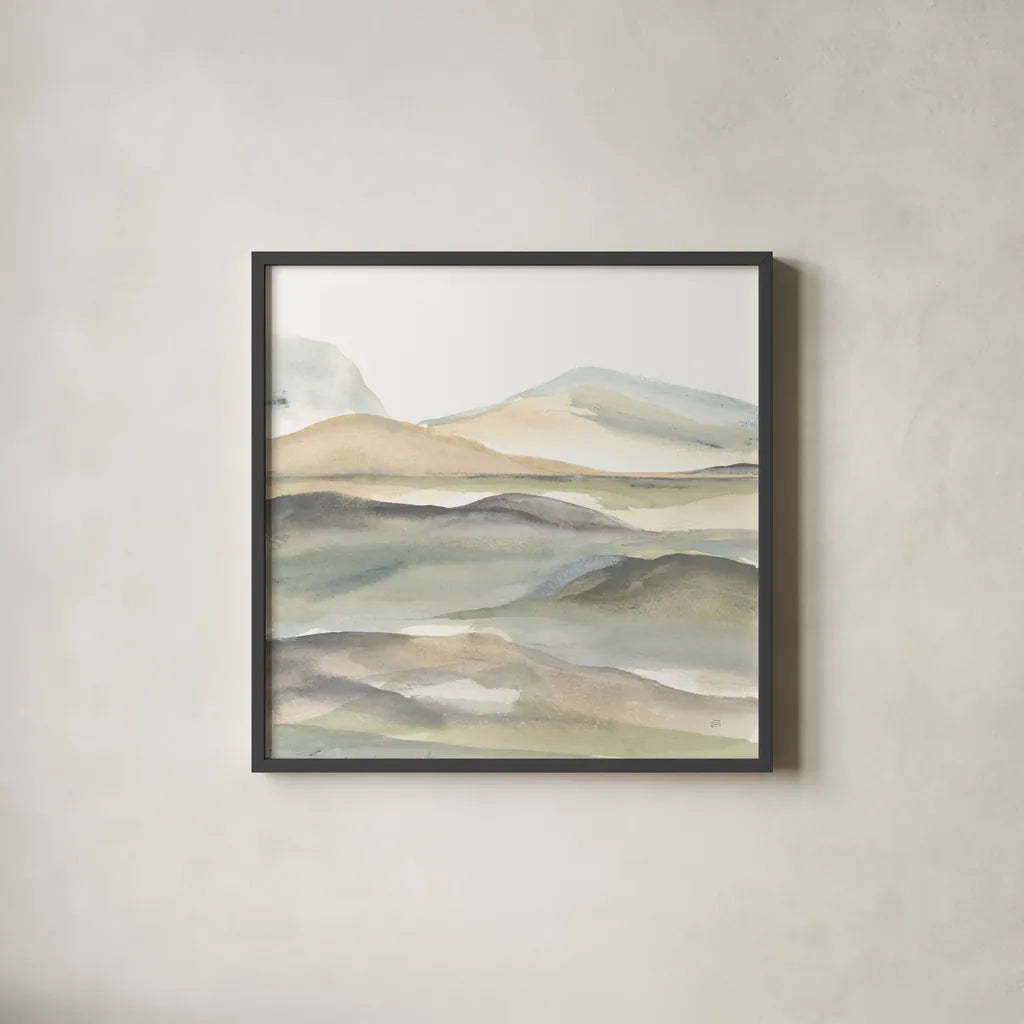Valleyscape I by Chris Paschke. Shown in a sleek black glass frame for a contemporary gallery look. Available as an archival giclee rolled canvas, fine art paper, or poster print. SKU 67668a.
