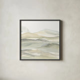 Valleyscape I Green by Chris Paschke. Shown in a sleek black glass frame for a contemporary gallery look. Available as an archival giclee rolled canvas, fine art paper, or poster print. SKU 73153a.