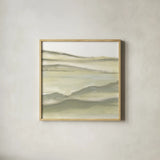 Valleyscape II Green by Chris Paschke. Shown in a natural wood glass frame for a timeless modern aesthetic. Available as an archival giclee rolled canvas, fine art paper, or poster print. SKU 73154a.