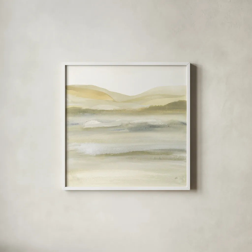 Valleyscape III by Chris Paschke. Shown in a crisp white glass frame for a clean and minimalist style. Available as an archival giclee rolled canvas, fine art paper, or poster print. SKU 67670a.