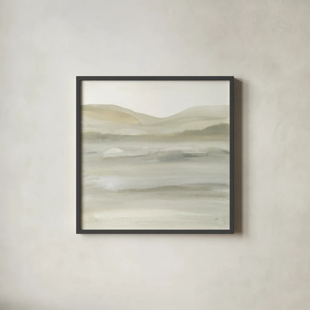 Valleyscape III Green by Chris Paschke. Shown in a sleek black glass frame for a contemporary gallery look. Available as an archival giclee rolled canvas, fine art paper, or poster print. SKU 73155a.