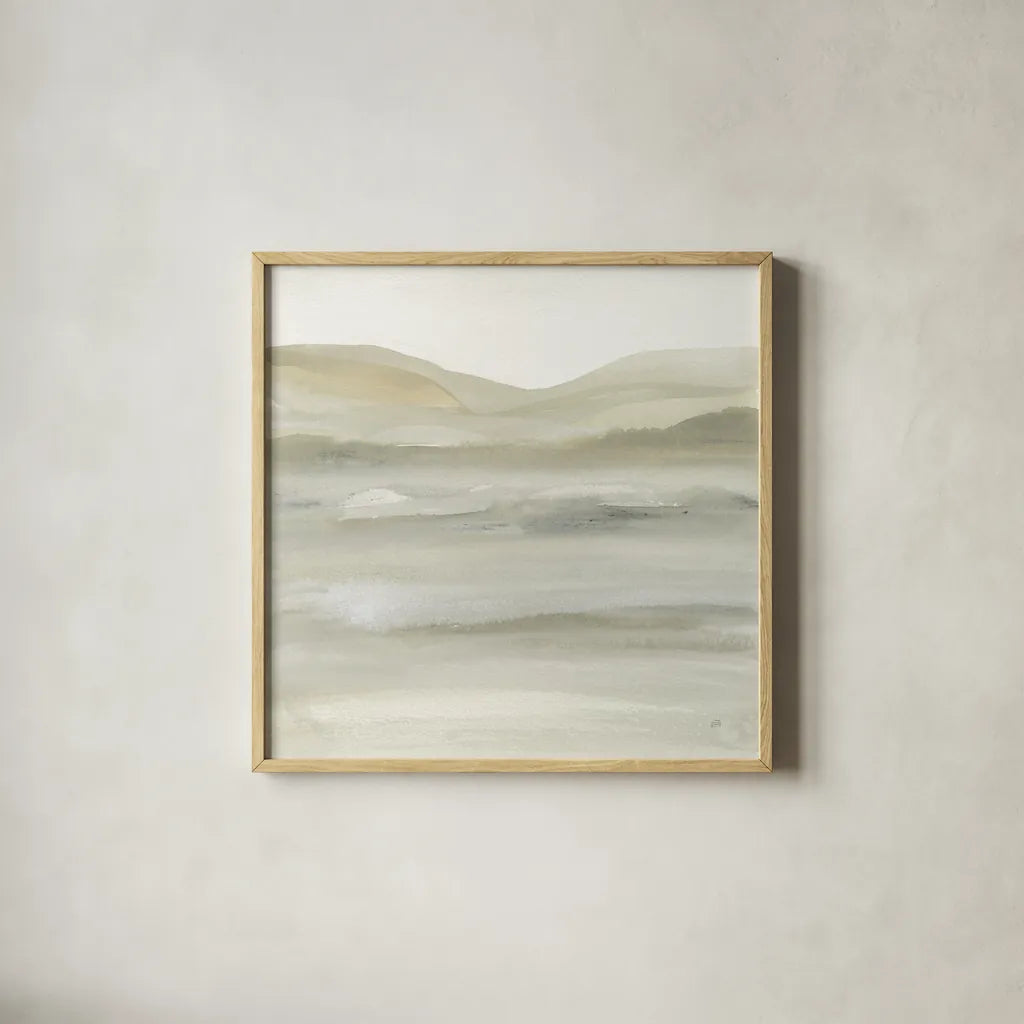 Valleyscape III Green by Chris Paschke. Shown in a natural wood glass frame for a timeless modern aesthetic. Available as an archival giclee rolled canvas, fine art paper, or poster print. SKU 73155a.