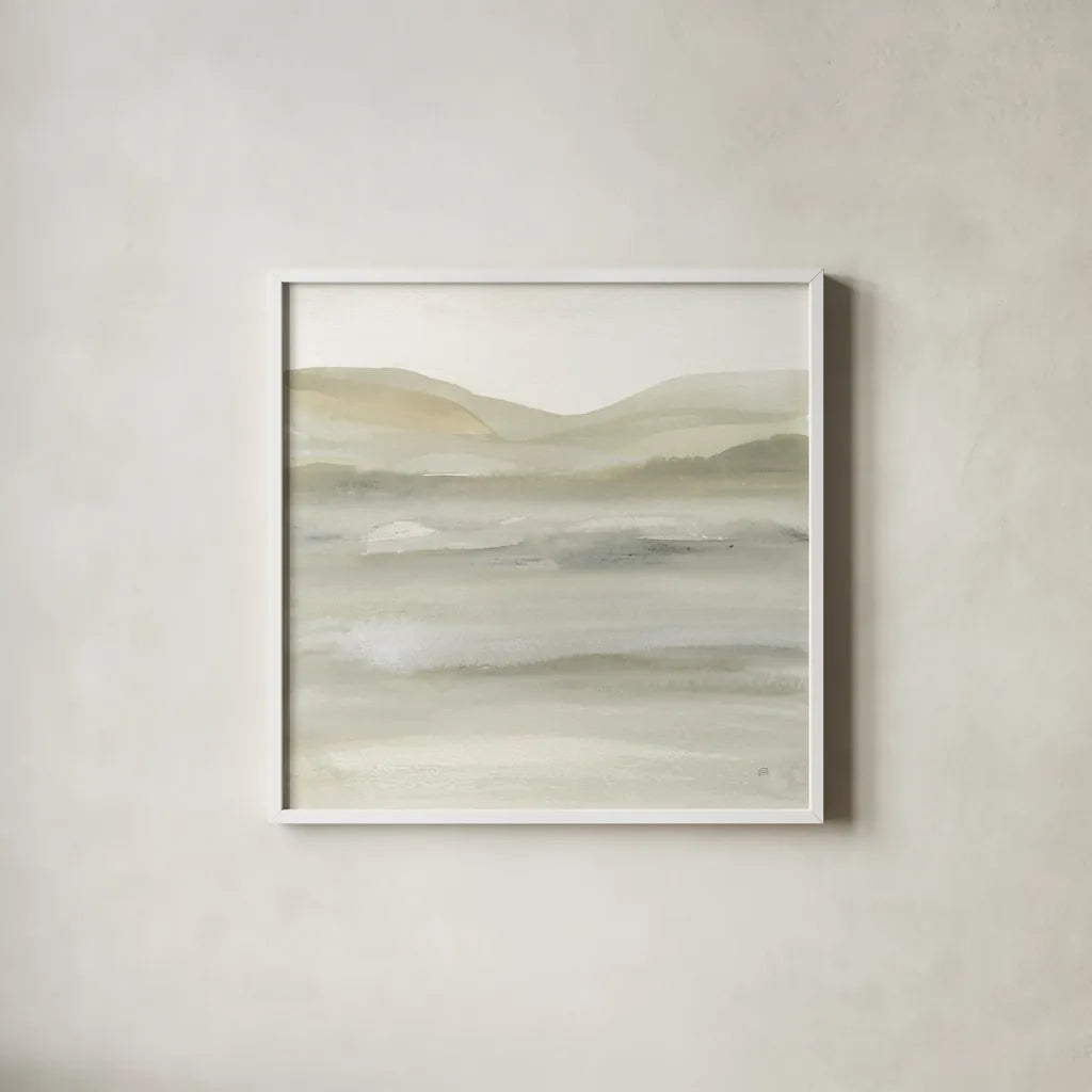 Valleyscape III Green by Chris Paschke. Shown in a crisp white glass frame for a clean and minimalist style. Available as an archival giclee rolled canvas, fine art paper, or poster print. SKU 73155a.