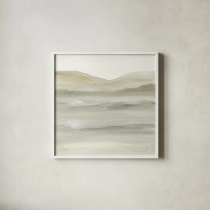 Valleyscape III Green by Chris Paschke. Shown in a crisp white glass frame for a clean and minimalist style. Available as an archival giclee rolled canvas, fine art paper, or poster print. SKU 73155a.