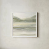 Valleyscape IV by Chris Paschke. Shown in a crisp white glass frame for a clean and minimalist style. Available as an archival giclee rolled canvas, fine art paper, or poster print. SKU 67671a.