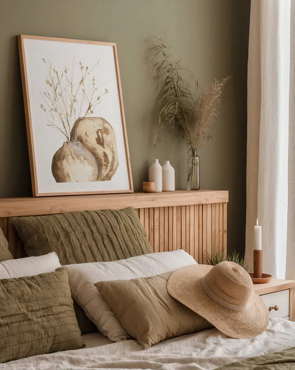 Vase Branch by Chris Paschke. shown as a paper print in a natural frame. Available as a archival giclee rolled canvas, fine art paper, or poster print. SKU 75449h.