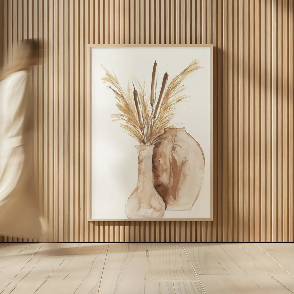 Vase Cattails by Chris Paschke. shown as over sized large wall art. Available as an archival giclee rolled canvas, fine art paper, or poster print. SKU 75451h.