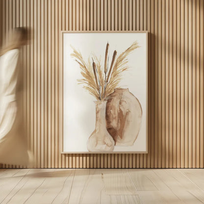 Vase Cattails by Chris Paschke. shown as over sized large wall art. Available as an archival giclee rolled canvas, fine art paper, or poster print. SKU 75451h.