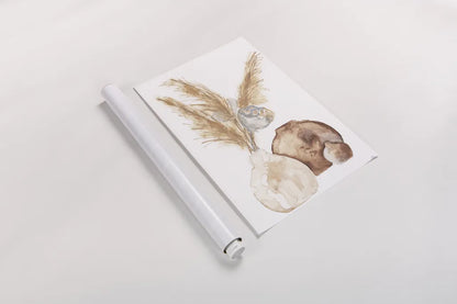 Vase Gray Lotus Pods by Chris Paschke. shown as a rolled paper print. Available as archival giclee rolled canvas, fine art paper, or poster print. SKU 75455h.