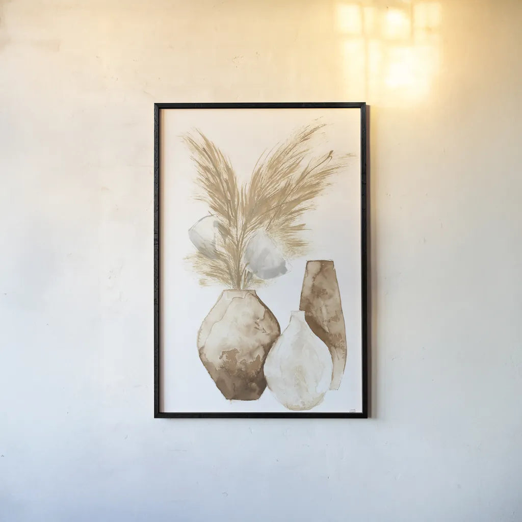 Vase Gray Pods by Chris Paschke. shown as a paper print in a black flame. Available as a archival giclee rolled canvas, fine art paper, or poster print. SKU 75454h.