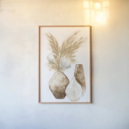 Vase Gray Pods by Chris Paschke. shown as a paper print in a natural frame. Available as a archival giclee rolled canvas, fine art paper, or poster print. SKU 75454h.