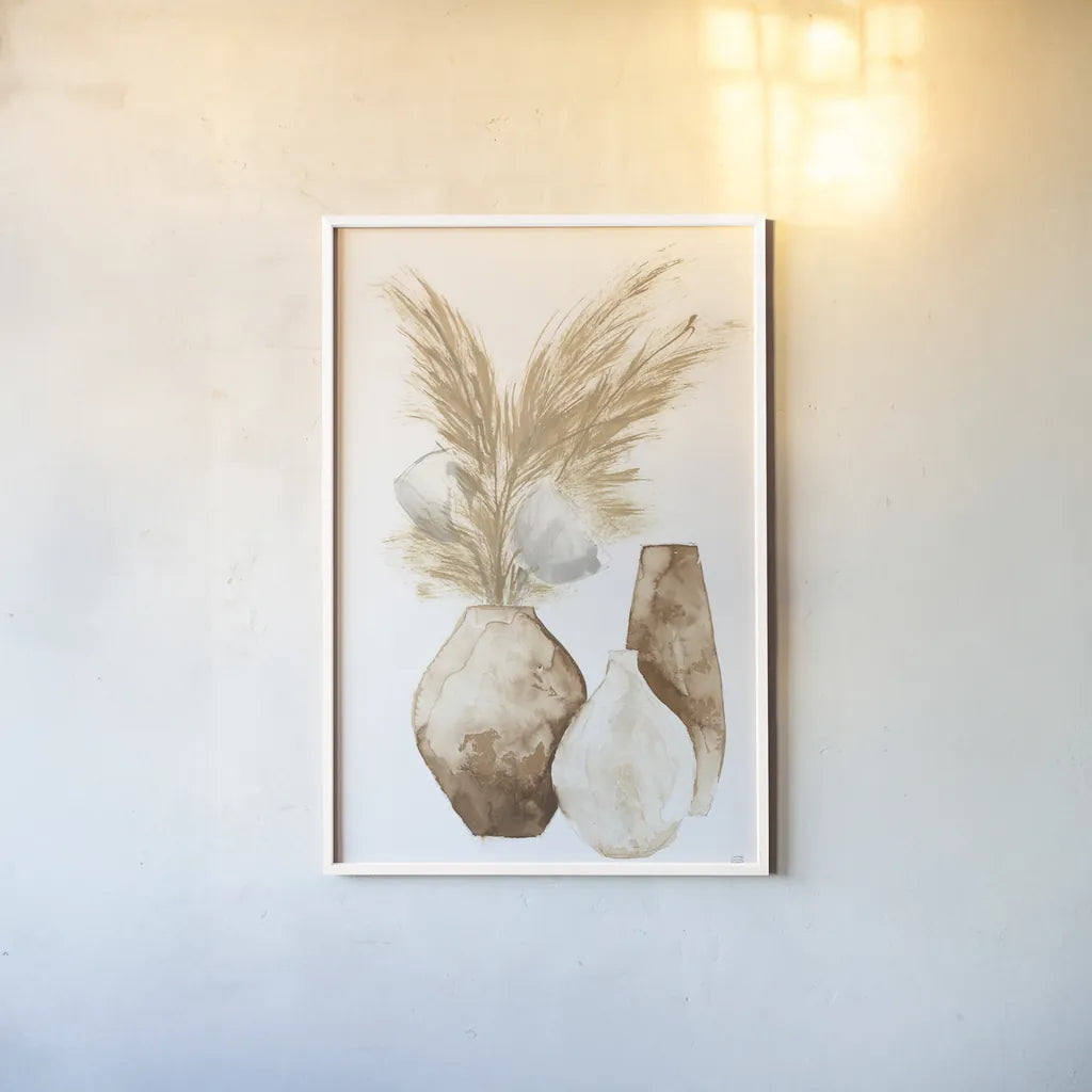 Vase Gray Pods by Chris Paschke. shown as a paper print in a white frame. Available as a archival giclee rolled canvas, fine art paper, or poster print. SKU 75454h.