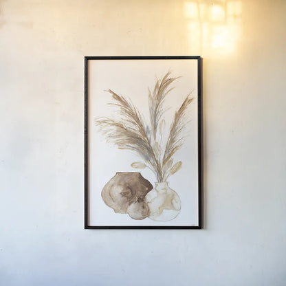 Vase Pampas by Chris Paschke. shown as a paper print in a black flame. Available as a archival giclee rolled canvas, fine art paper, or poster print. SKU 75456h.