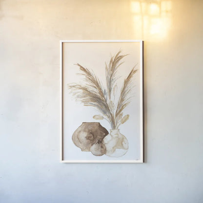 Vase Pampas by Chris Paschke. shown as a paper print in a white frame. Available as a archival giclee rolled canvas, fine art paper, or poster print. SKU 75456h.