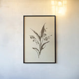 Vintage Line Lily of the Valley I by Chris Paschke. shown as a paper print in a black flame. Available as a archival giclee rolled canvas, fine art paper, or poster print. SKU 78813h.
