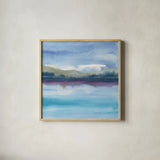 Violet Reflection I by Chris Paschke. Shown in a natural wood glass frame for a timeless modern aesthetic. Available as an archival giclee rolled canvas, fine art paper, or poster print. SKU 24084a.