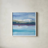 Violet Reflection I by Chris Paschke. Shown in a crisp white glass frame for a clean and minimalist style. Available as an archival giclee rolled canvas, fine art paper, or poster print. SKU 24084a.