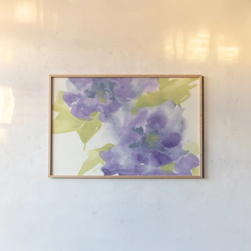 Violet and Gray II by Chris Paschke. shown as a paper print in a natural frame. Available as a archival giclee rolled canvas, fine art paper, or poster print. SKU 49052i.