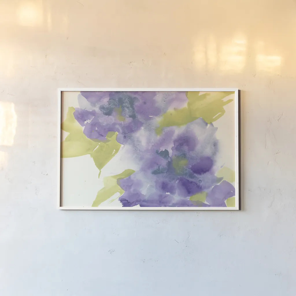Violet and Gray II by Chris Paschke. shown as a paper print in a white frame. Available as a archival giclee rolled canvas, fine art paper, or poster print. SKU 49052i.