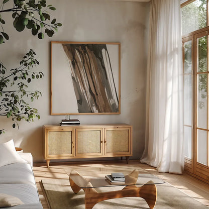 Walnut Falls I by Chris Paschke. Shown in a natural wood frame in a cozy modern living room. Available as an archival giclee rolled canvas, fine art paper, or poster print. SKU 78287a.