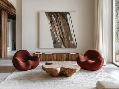 Walnut Falls I by Chris Paschke. Shown as extra-large giant wall art in a modern living room. Available as an archival giclee rolled canvas, fine art paper, or poster print. SKU 78287a.