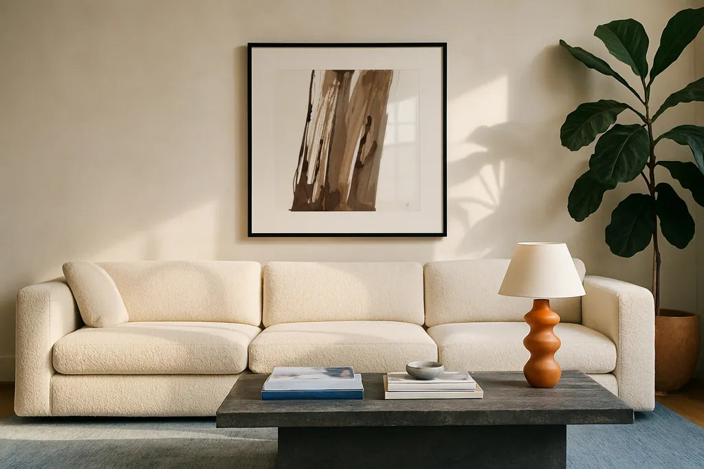 Walnut Falls II by Chris Paschke. Displayed in a glass frame with matte in a clean modern living room. Available as an archival giclee rolled canvas, fine art paper, or poster print. SKU 78288a.