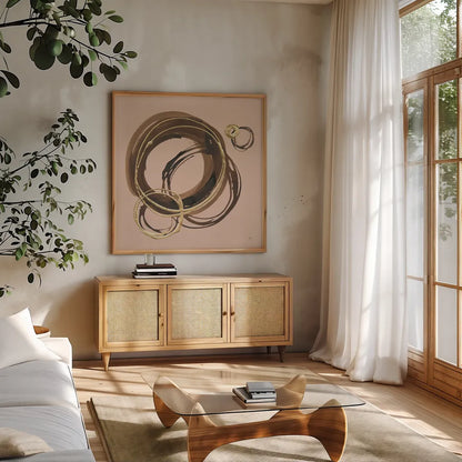 Walnut I by Chris Paschke. Shown in a natural wood frame in a cozy modern living room. Available as an archival giclee rolled canvas, fine art paper, or poster print. SKU 81882a.