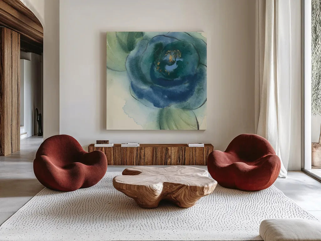 Wannabe Poppies I by Chris Paschke. Shown as extra-large giant wall art in a modern living room. Available as an archival giclee rolled canvas, fine art paper, or poster print. SKU 34715a.