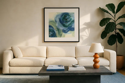 Wannabe Poppies II by Chris Paschke. Displayed in a glass frame with matte in a clean modern living room. Available as an archival giclee rolled canvas, fine art paper, or poster print. SKU 34716a.