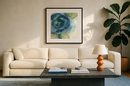 Wannabe Poppies III by Chris Paschke. Displayed in a glass frame with matte in a clean modern living room. Available as an archival giclee rolled canvas, fine art paper, or poster print. SKU 34717a.