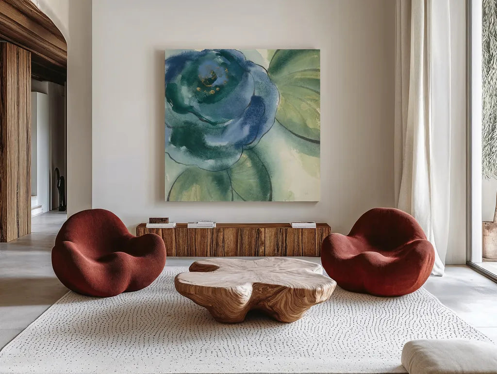 Wannabe Poppies V by Chris Paschke. Shown as extra-large giant wall art in a modern living room. Available as an archival giclee rolled canvas, fine art paper, or poster print. SKU 34719a.