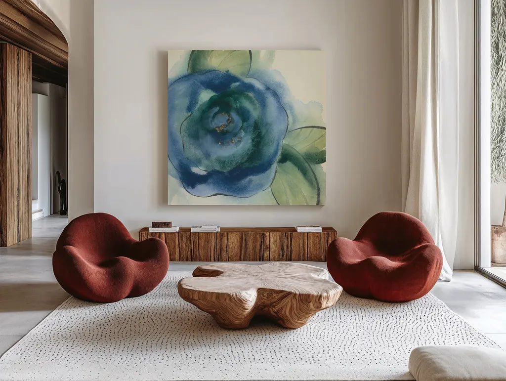 Wannabe Poppies VI by Chris Paschke. Shown as extra-large giant wall art in a modern living room. Available as an archival giclee rolled canvas, fine art paper, or poster print. SKU 34720a.