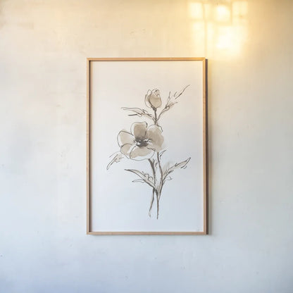 Wash Anemone I Neutral by Chris Paschke. shown as a paper print in a natural frame. Available as a archival giclee rolled canvas, fine art paper, or poster print. SKU 77182h.