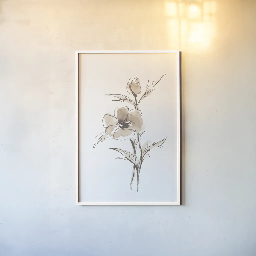Wash Anemone I Neutral by Chris Paschke. shown as a paper print in a white frame. Available as a archival giclee rolled canvas, fine art paper, or poster print. SKU 77182h.