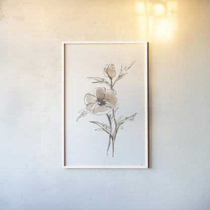 Wash Anemone I Neutral by Chris Paschke. shown as a paper print in a white frame. Available as a archival giclee rolled canvas, fine art paper, or poster print. SKU 77182h.