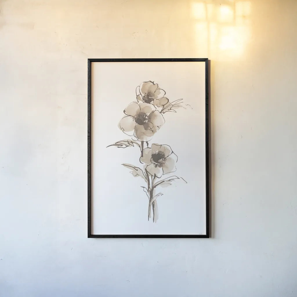 Wash Anemone II Neutral by Chris Paschke. shown as a paper print in a black flame. Available as a archival giclee rolled canvas, fine art paper, or poster print. SKU 77183h.