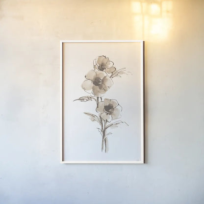 Wash Anemone II Neutral by Chris Paschke. shown as a paper print in a white frame. Available as a archival giclee rolled canvas, fine art paper, or poster print. SKU 77183h.
