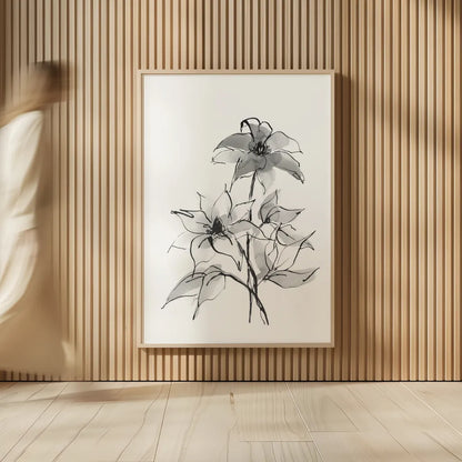 Wash Clematis by Chris Paschke. shown as over sized large wall art. Available as an archival giclee rolled canvas, fine art paper, or poster print. SKU 65451h.