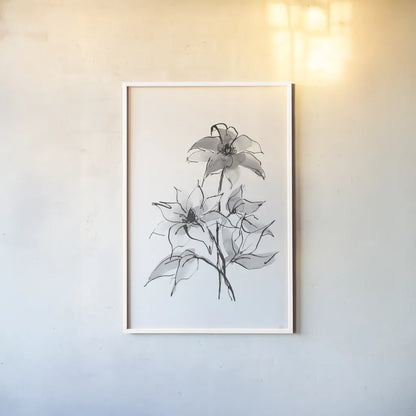 Wash Clematis by Chris Paschke. shown as a paper print in a white frame. Available as a archival giclee rolled canvas, fine art paper, or poster print. SKU 65451h.