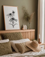Wash Echinacea II by Chris Paschke. shown as a paper print in a natural frame. Available as a archival giclee rolled canvas, fine art paper, or poster print. SKU 65447h.