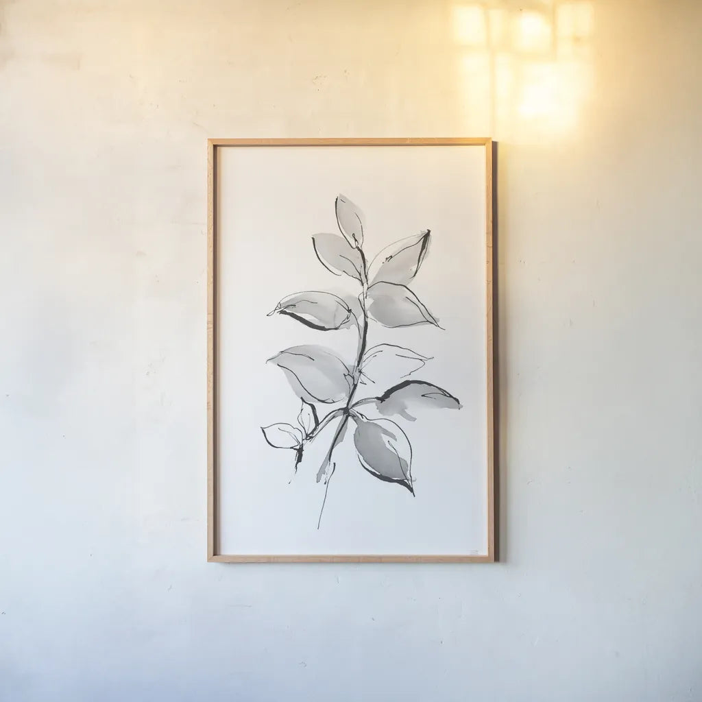 Wash Leaf I by Chris Paschke. shown as a paper print in a natural frame. Available as a archival giclee rolled canvas, fine art paper, or poster print. SKU 65454h.