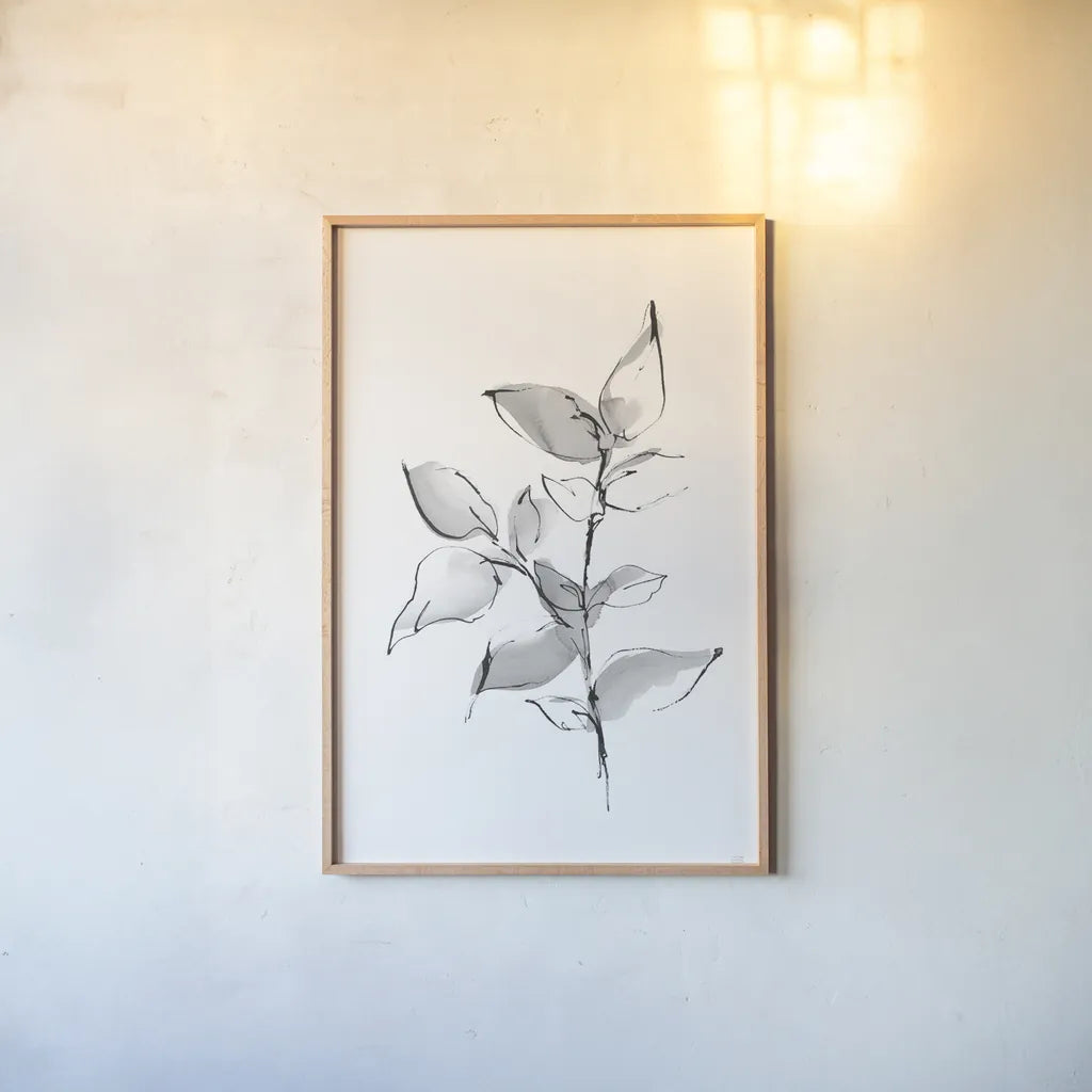 Wash Leaf II by Chris Paschke. shown as a paper print in a natural frame. Available as a archival giclee rolled canvas, fine art paper, or poster print. SKU 65455h.