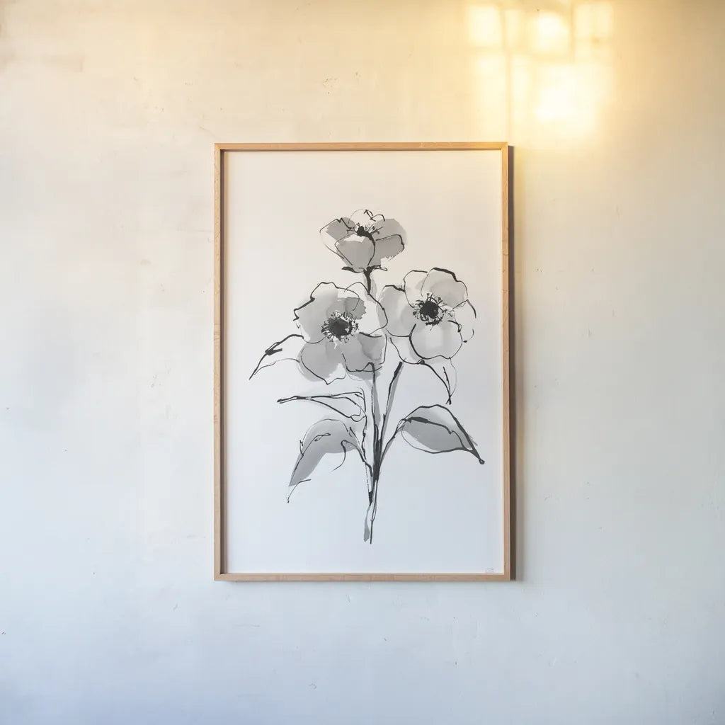 Wash Poppy II by Chris Paschke. shown as a paper print in a natural frame. Available as a archival giclee rolled canvas, fine art paper, or poster print. SKU 65449h.