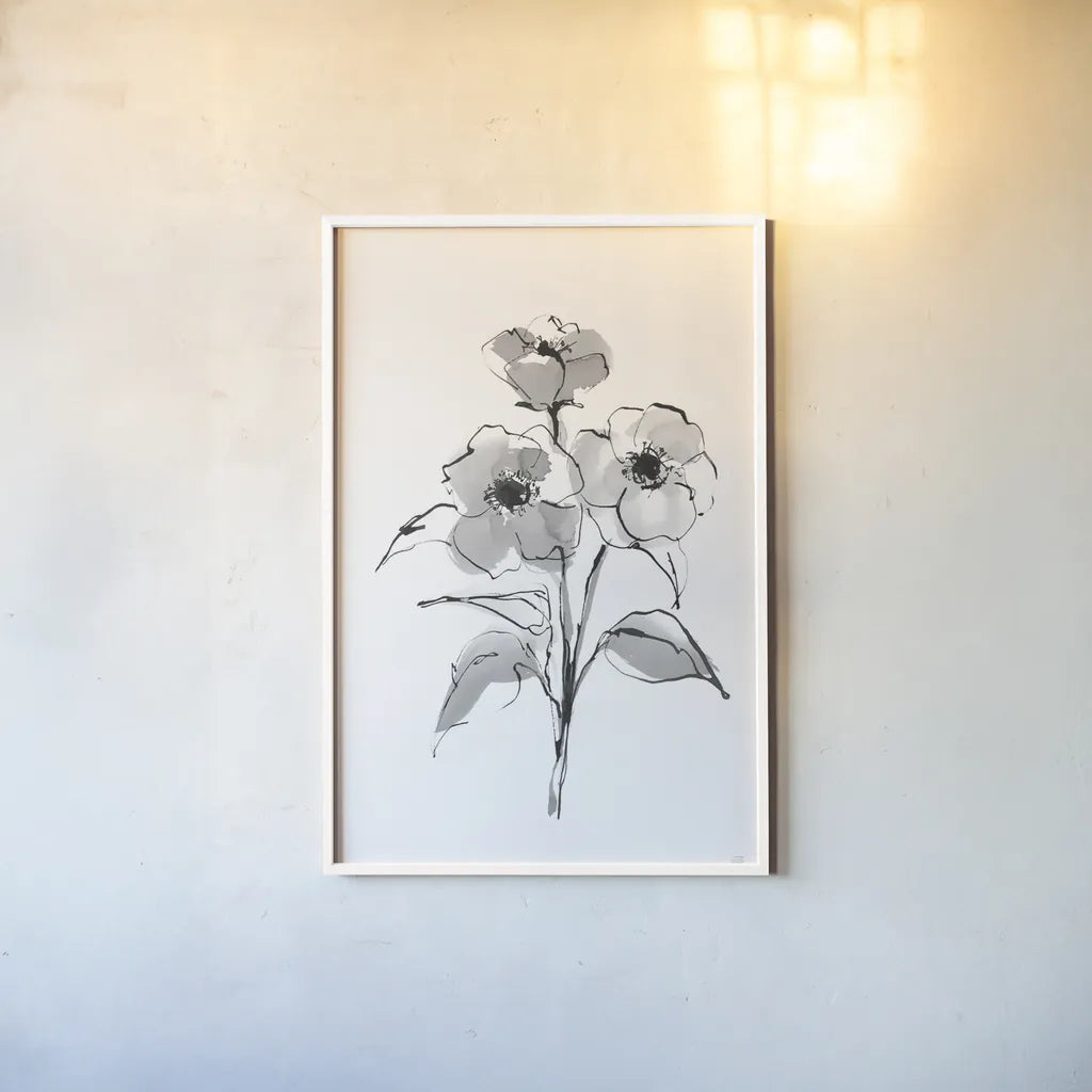 Wash Poppy II by Chris Paschke. shown as a paper print in a white frame. Available as a archival giclee rolled canvas, fine art paper, or poster print. SKU 65449h.