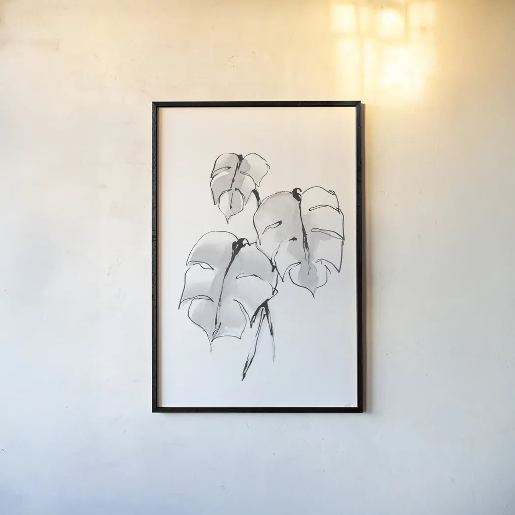 Wash Split Leaf I by Chris Paschke. shown as a paper print in a black flame. Available as a archival giclee rolled canvas, fine art paper, or poster print. SKU 65452h.